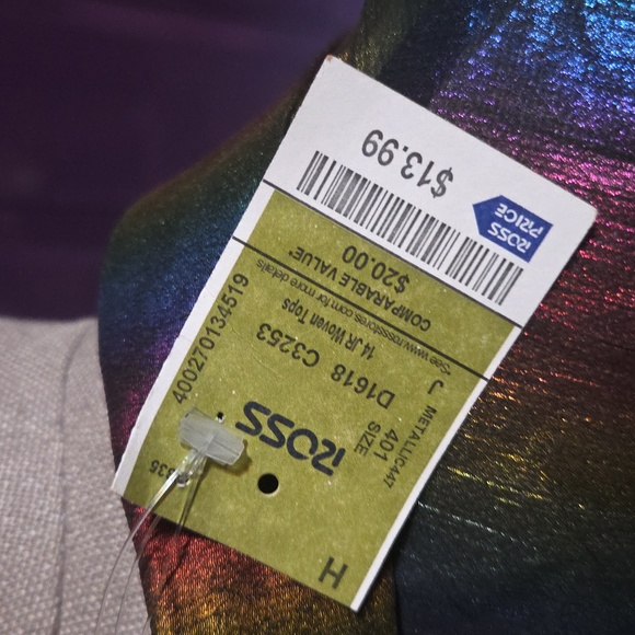 Peach Shiny Rainbow Color Button Up Shirt With Collar And Elastic Puff Sleeves - Picture 3 of 6